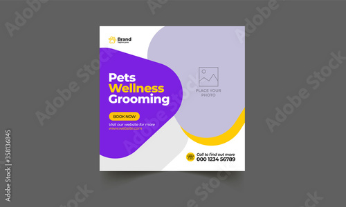 Pet care social media post or web banner template. Pet care service promotional banner. Pet shop bundle stories