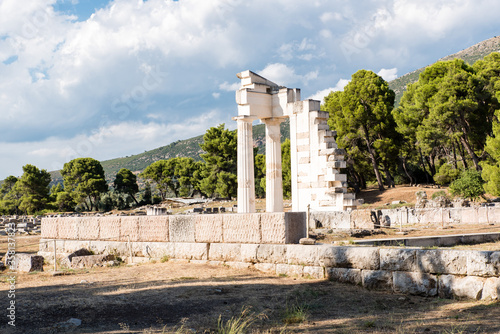 Ruins of the sanctuary of Asclepius at the ancient Epidaurys archeological site, Argolis, Greece