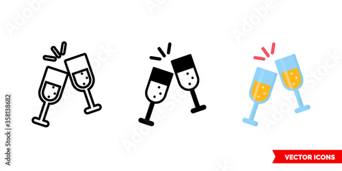Champagne icon of 3 types. Isolated vector sign symbol.