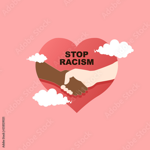 stop racism flat vector, with add love and clouds illustration, do not be racism