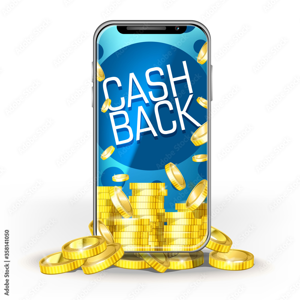 custom made wallpaper toronto digitalBlue screen mobile phone with a set of gold coins ang cash back. Template for design layout bank, game, mobile network or technology, bonuses for jackpot