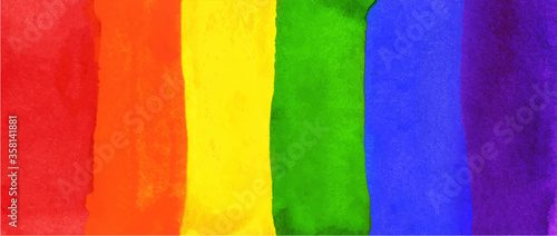 Watercolor Hand Painted Colorful Striped Ranbow Flag