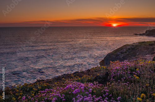 Sunset at Bedruthan Steps in North Cornwall