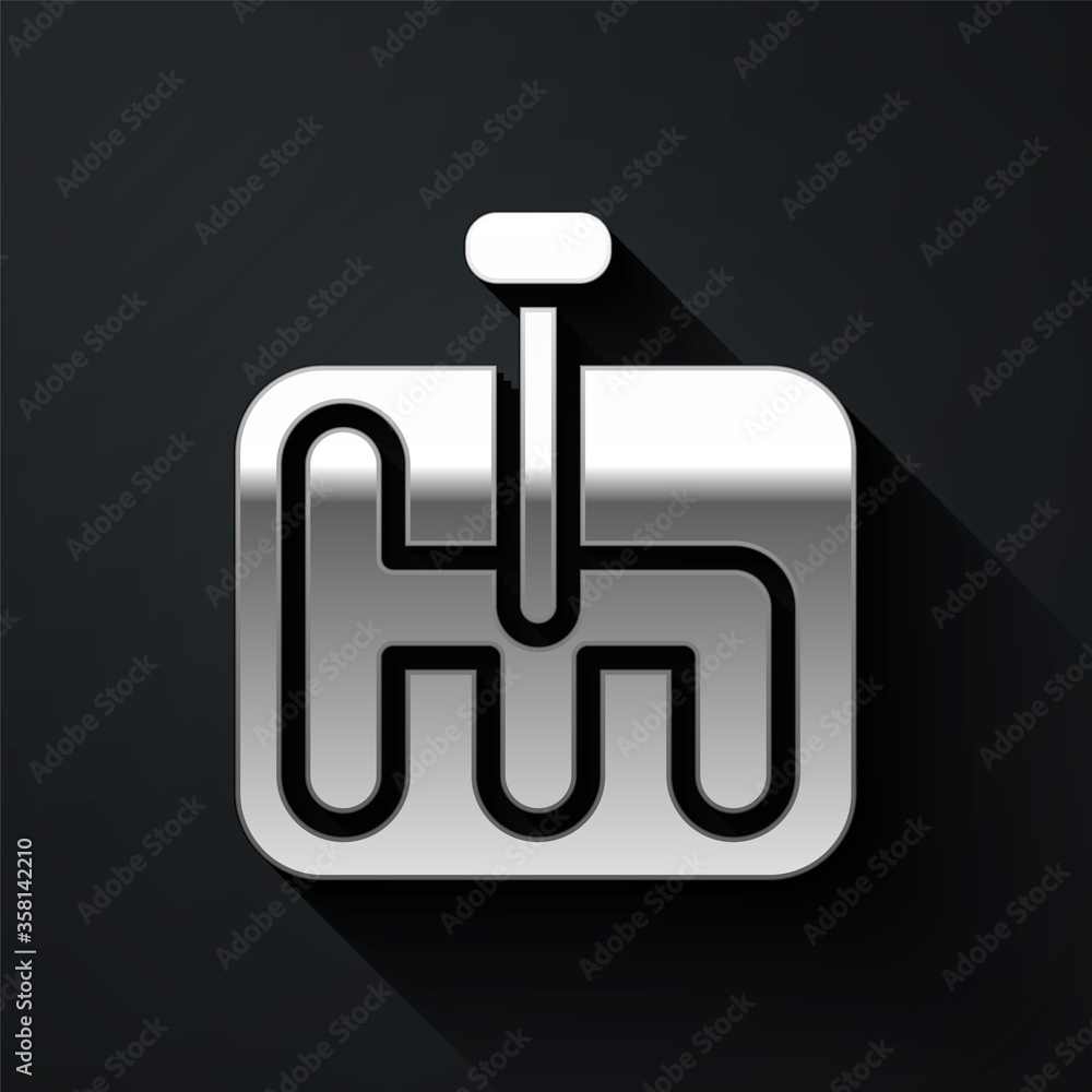Silver Gear shifter icon isolated on black background. Transmission icon. Long shadow style. Vector Illustration Silver Gear shifter icon isolated on black background. Transmission icon. Long shadow style. Vector Illustration