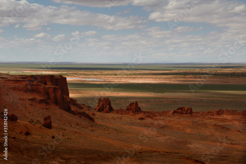Red Cliffs and Grasslands of the Gobi Desert in Mongolia
