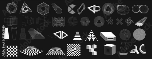 Microgeom - Geometric Shapes, Textures, backgrounds black theme. Modern universal trendy geometric shapes and 3D and other elements. There are great at packaging, t-shirts design, social media, poster