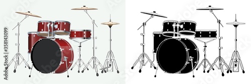 Drums. Colored and black & white versions. High quality details.