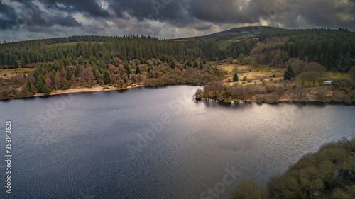 Fernworthy Reservoir, Dartmoor, Devon, England, Aerial, Drone