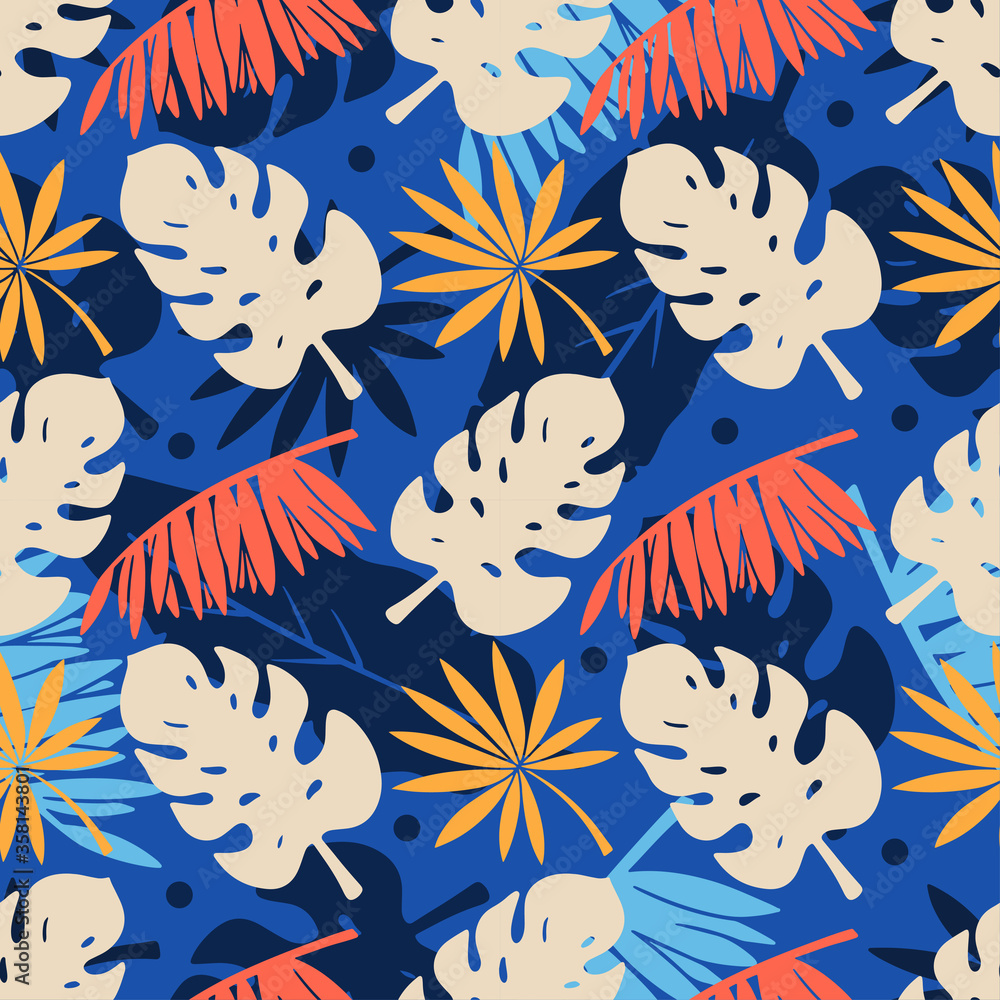Seamless pattern with palm tree leaves. Floral background. Tropical  print