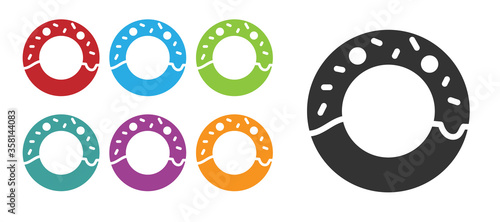 Black Donut with sweet glaze icon isolated on white background. Set icons colorful. Vector Illustration