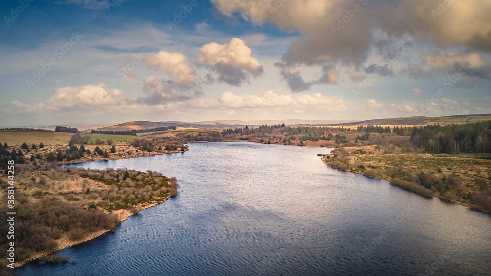 Fernworthy Reservoir, Dartmoor, Devon, England, Aerial, Drone