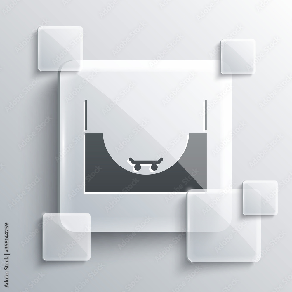 Grey Skate park icon isolated on grey background. Set of ramp, roller, stairs for a skatepark. Extreme sport. Square glass panels. Vector Illustration Grey Skate park icon isolated on grey background. Set of ramp, roller, stairs for a skatepark. Extreme sport. Square glass panels. Vector Illustration