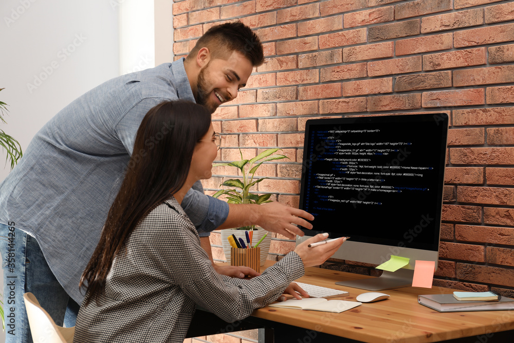 Fototapeta premium Professional programmers working with computer in office