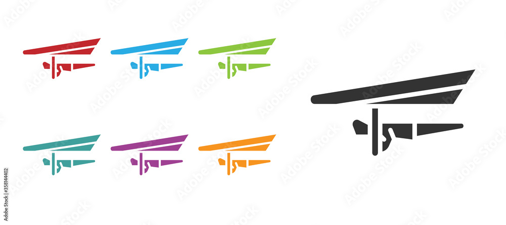 Black Hang glider icon isolated on white background. Extreme sport. Set icons colorful. Vector Illustration
