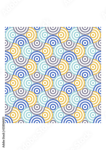 Art Deco scales pattern, overlapping circles background