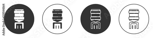 Black Water cooler for office and home icon isolated on white background. Water dispenser. Bottle office, plastic and liquid. Circle button. Vector Illustration