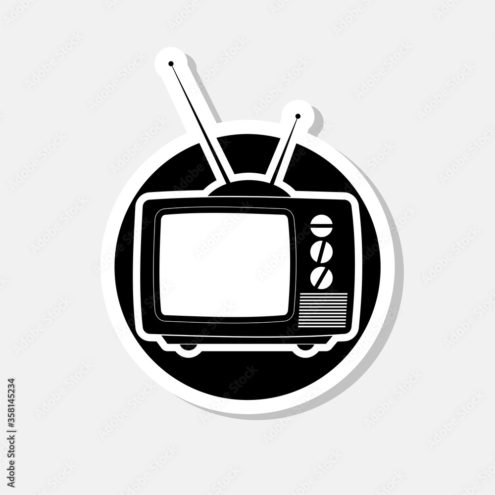 Old tv sticker icon isolated on gray background Old tv sticker icon isolated on gray background