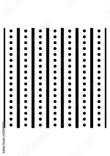 Vertical lines and dots in black on white background 