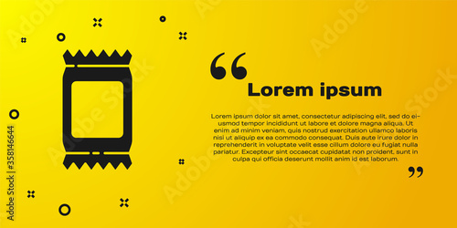 Black Fertilizer bag icon isolated on yellow background. Vector Illustration