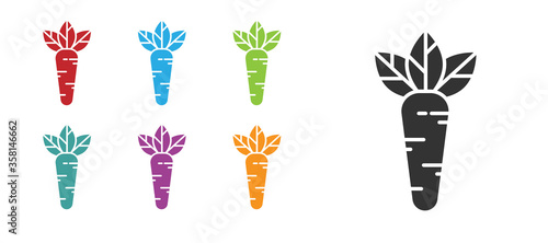 Black Carrot icon isolated on white background. Set icons colorful. Vector Illustration