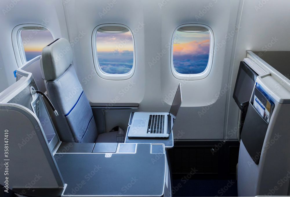 Airplane cabin interior view Airplane cabin interior view