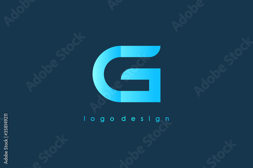 Initial Letter G Logo. Blue Geometric Origami Style isolated on Blue Background. Usable for Business and Branding Logos. Flat Vector Logo Design Template Element.