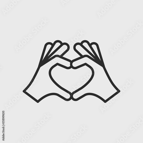 Hands making heart shape gesture. Protect, respect, save icon concept. Simple outline icon isolated on white background. Vector illustration