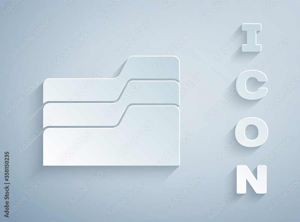 Paper cut Document folder icon isolated on grey background. Accounting binder symbol. Bookkeeping management. Paper art style. Vector Illustration Paper cut Document folder icon isolated on grey background. Accounting binder symbol. Bookkeeping management. Paper art style. Vector Illustration