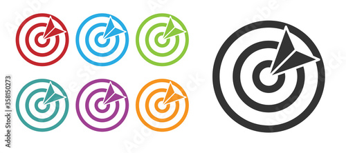 Black Target sport icon isolated on white background. Clean target with numbers for shooting range or shooting. Set icons colorful. Vector Illustration