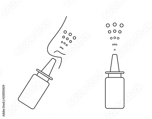 Nasal spray bottle with nose. Applicable for instruction