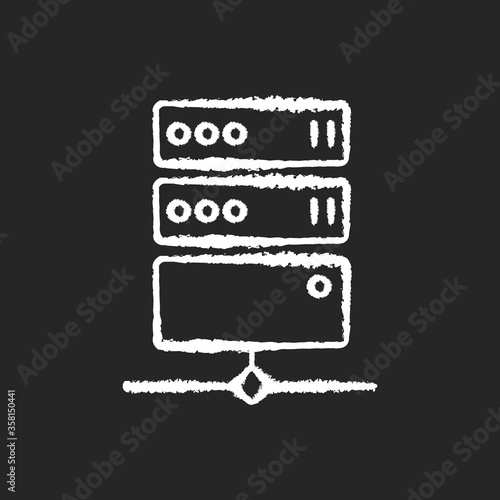 Proxy server chalk white icon on black background. Online resource access. Internet privacy and virtual traffic routing. Private VPS technology, data center. Isolated vector chalkboard illustration