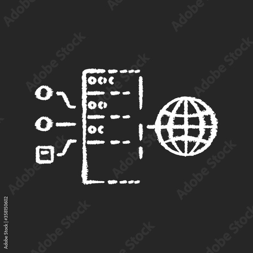 Transparent proxy chalk white icon on black background. Intercepting, inline or forced VPS. Gateway internet connection. Proxy server hidden from user. Isolated vector chalkboard illustration