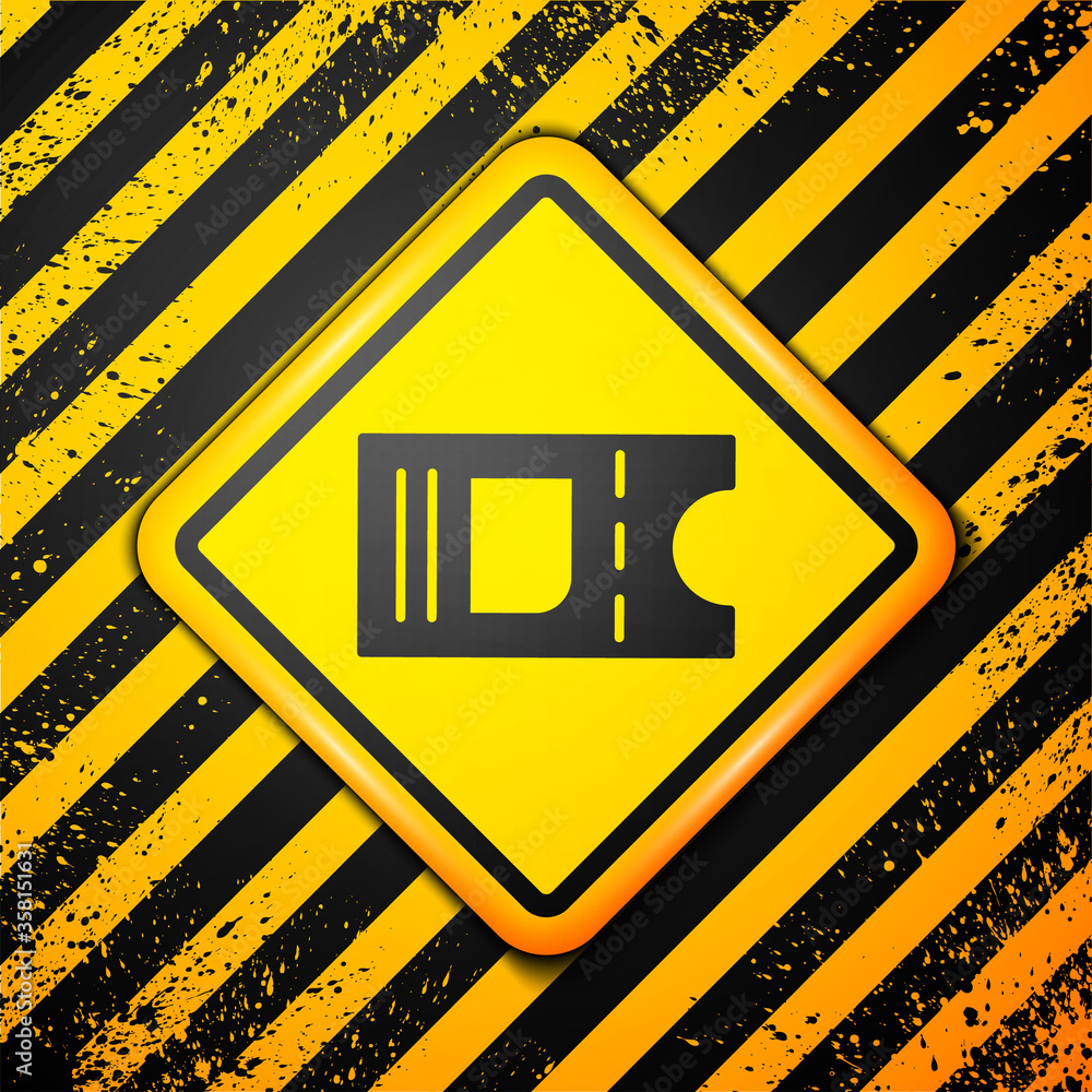 Black Cinema ticket icon isolated on yellow background. Warning sign. Vector Illustration Black Cinema ticket icon isolated on yellow background. Warning sign. Vector Illustration