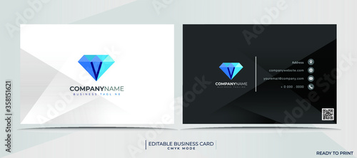 Business card template with company logo in CMYK mode, ready to print and fully editable, vector