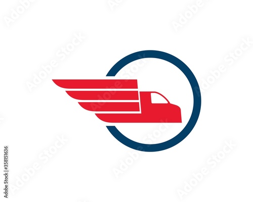 express delivery truck with circle and wing