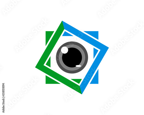 Eye inside in the square with green and blue colors