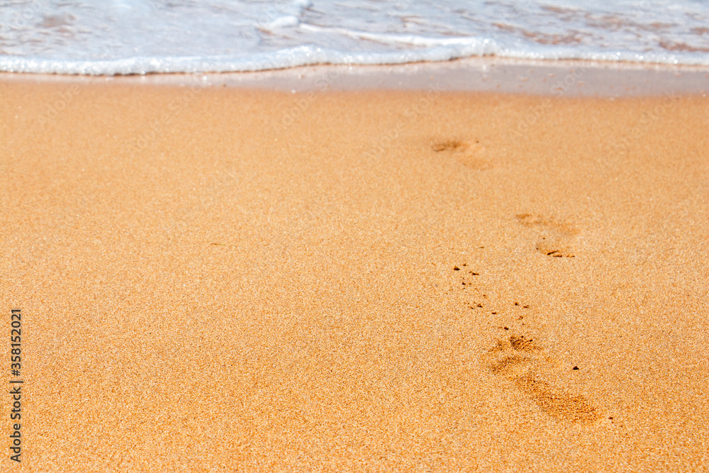 Footprints from children's feet in the clear sea sand Footprints from children's feet in the clear sea sand