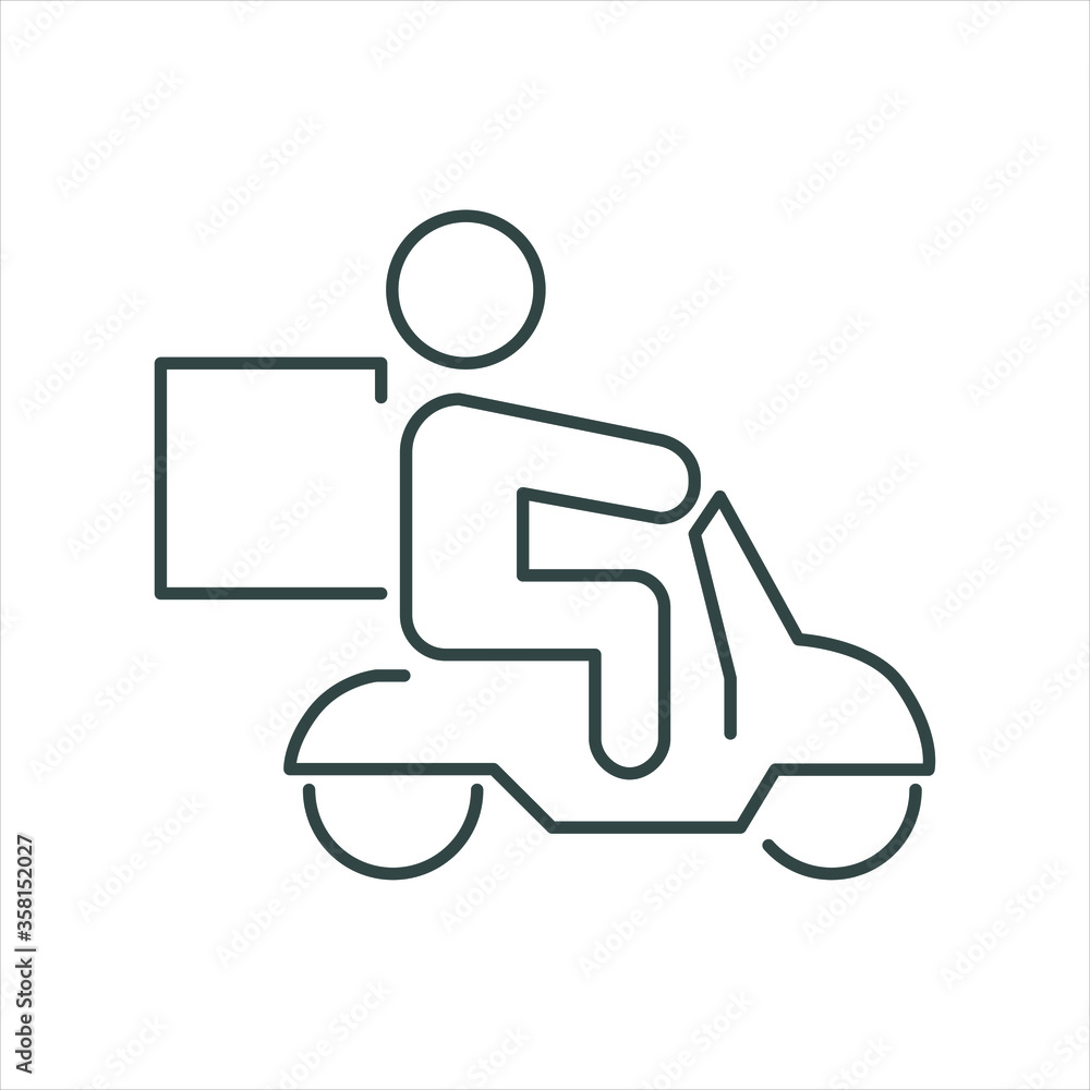 delivery of products on a moped or scooter, line icon delivery of products on a moped or scooter, line icon