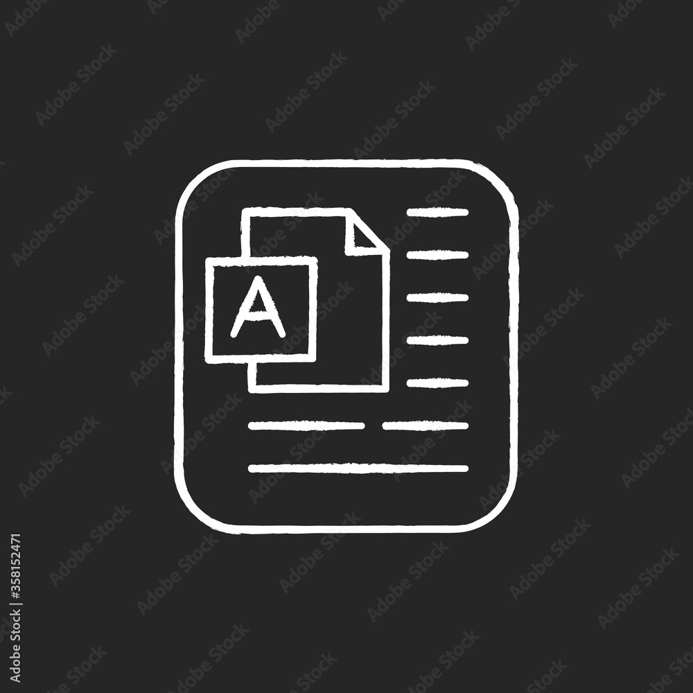 Document chalk white icon on black background. Information on pape