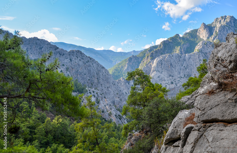 View on high Taurus mountains of famous tourist pathway Likya Yolu. Lycian Tourist Way in Turkey