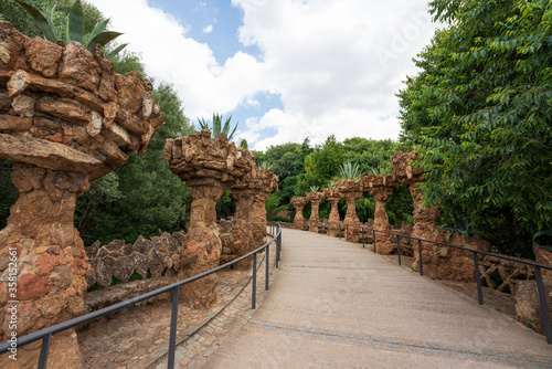 Photography BARCELONA, CATALONIA, SPAIN - JUNE 12, 2020: The famous Parc Güell designed by the architect Gaudi