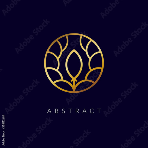 Leaf Logo in a circle linear style template design for beauty spa and health, yoga Center products
