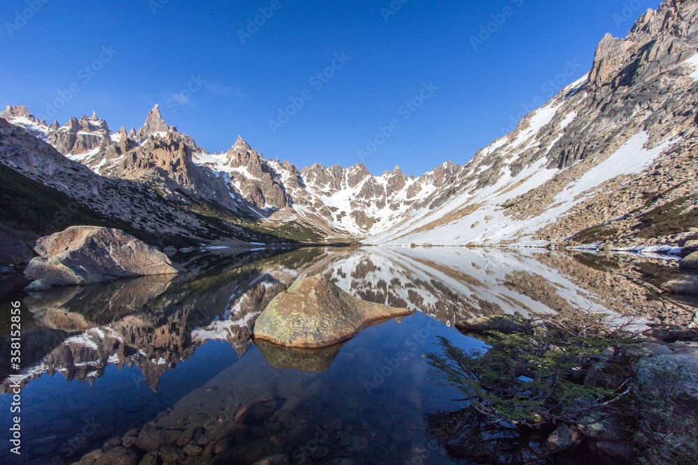Mount Catedral and Toncek lagoon near Frey hut in Bariloche, Patagonia Argentina
