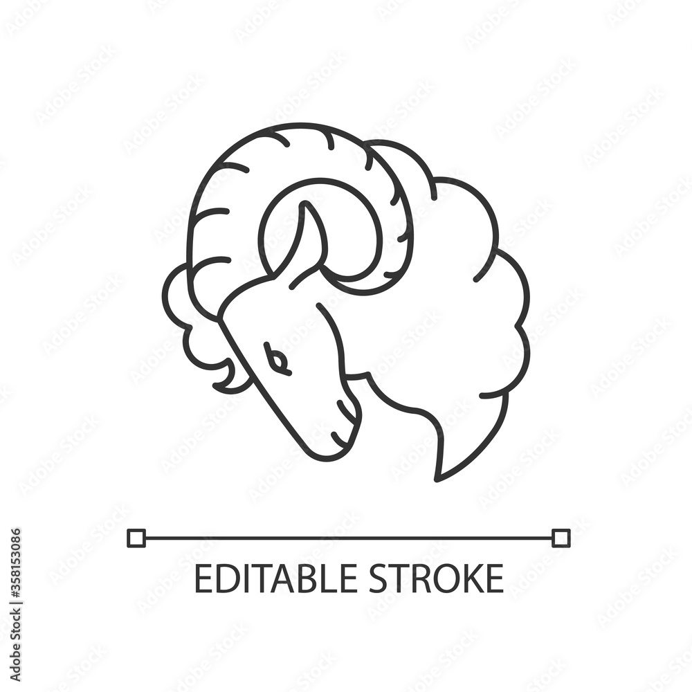 Aries zodiac sign pixel perfect linear icon. Horoscope ram thin line customizable illustration. Contour symbol. Astrological birth sign. Vector isolated outline drawing. Editable stroke