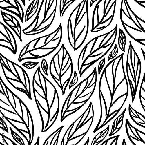 Fototapeta Naklejka Na Ścianę i Meble -  Simple digital drawing seamless pattern with leaves in doodle style.  Great basic for print, badge, party invitation, banner, holidays cards, print, paper, design.