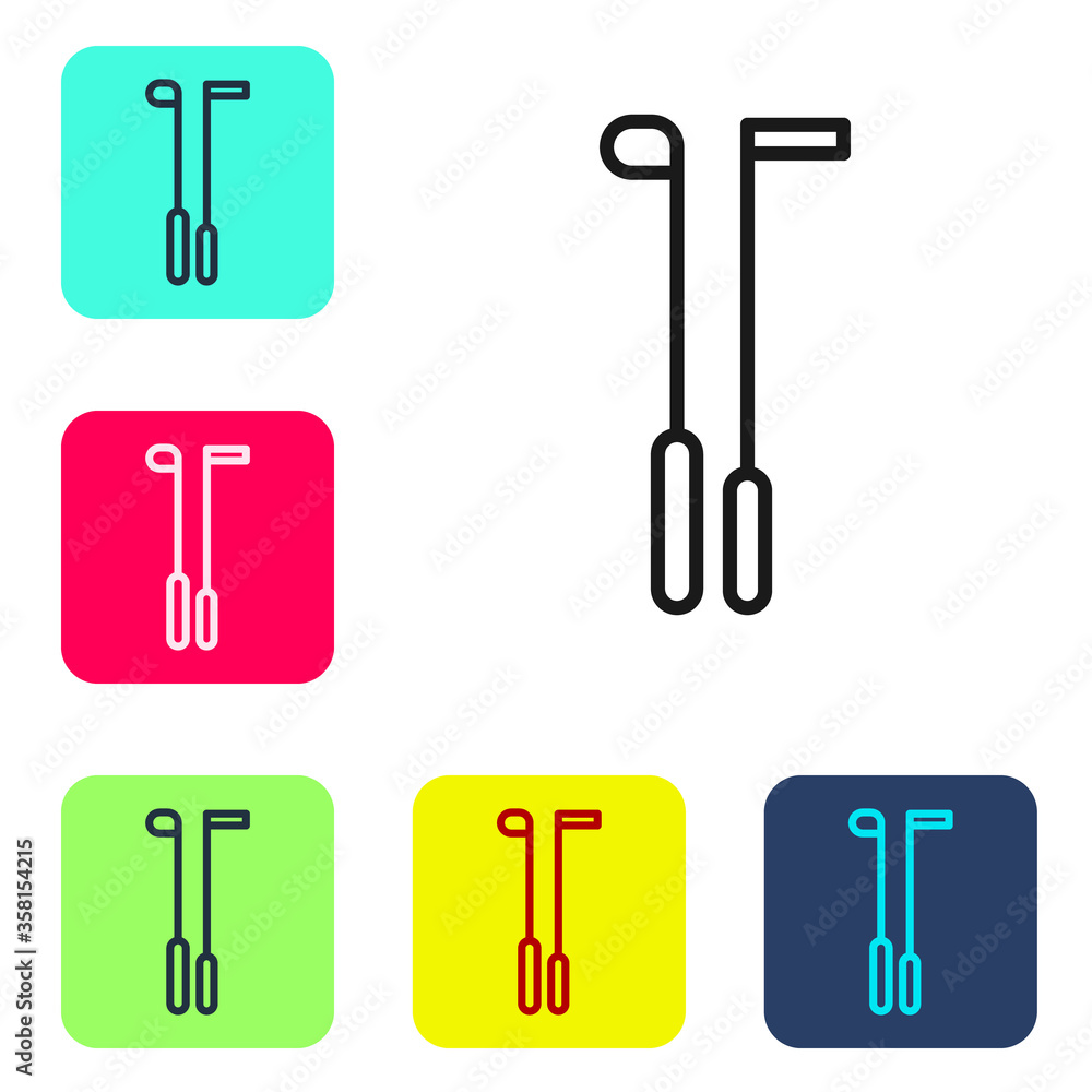 Black line Golf club icon isolated on white background. Set icons in color square buttons. Vector Illustration Black line Golf club icon isolated on white background. Set icons in color square buttons. Vector Illustration