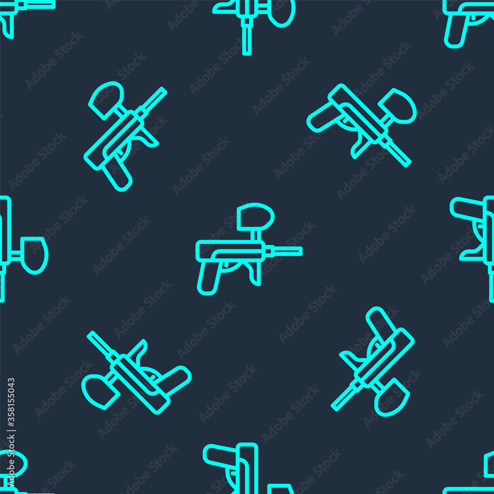 Green line Paintball gun icon isolated seamless pattern on blue background. Vector Illustration Green line Paintball gun icon isolated seamless pattern on blue background. Vector Illustration