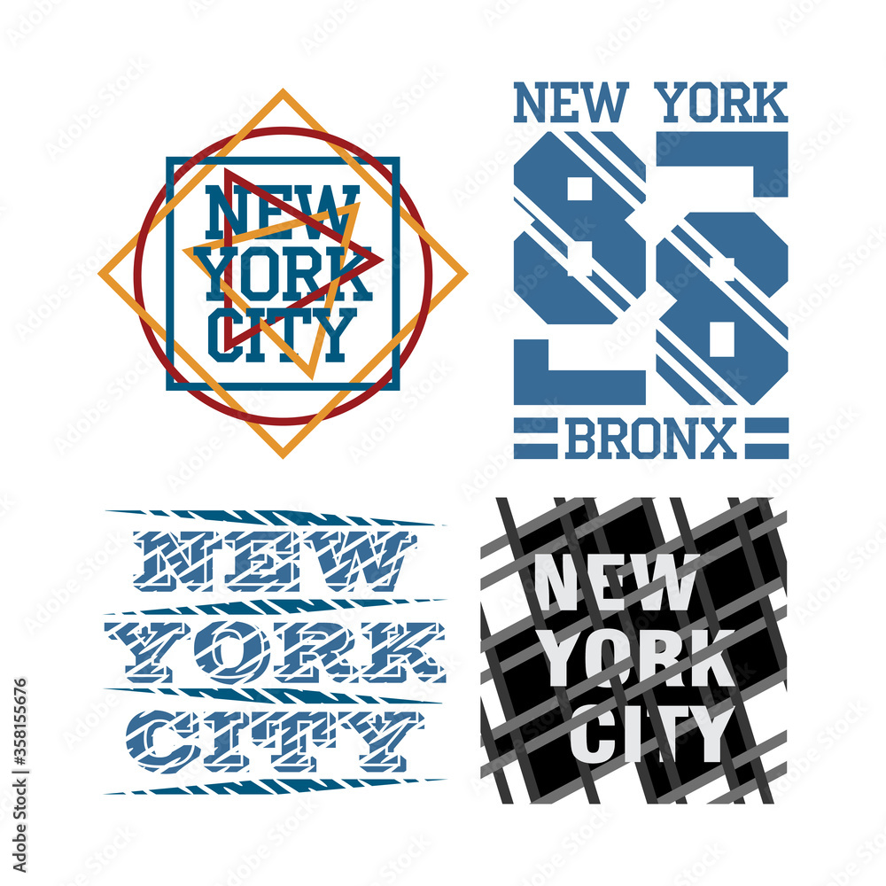 set t-shirt new york city, Sport wear, set sport typography emblem set t-shirt new york city, Sport wear, set sport typography emblem