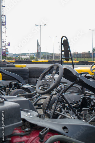 steering wheel and interior of the kart