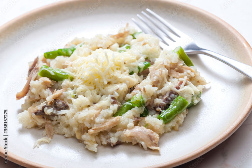 Czech risotto with chicken meat and green beans Czech risotto with chicken meat and green beans